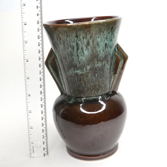 Vintage Beauceware Pottery Vase 41 Canada Drip Glaze Teal Blue Green Brown MCM - Picture 7 of 10